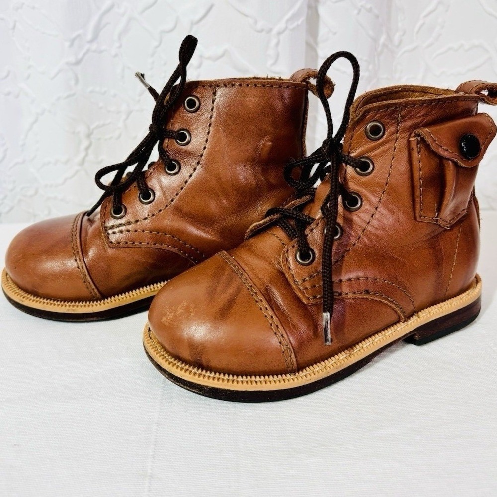 Mikoleon Brown Leather Heirloom Classic Lace Up Boots Shoes Kid's Size 23 US 7 - Picture 8 of 9